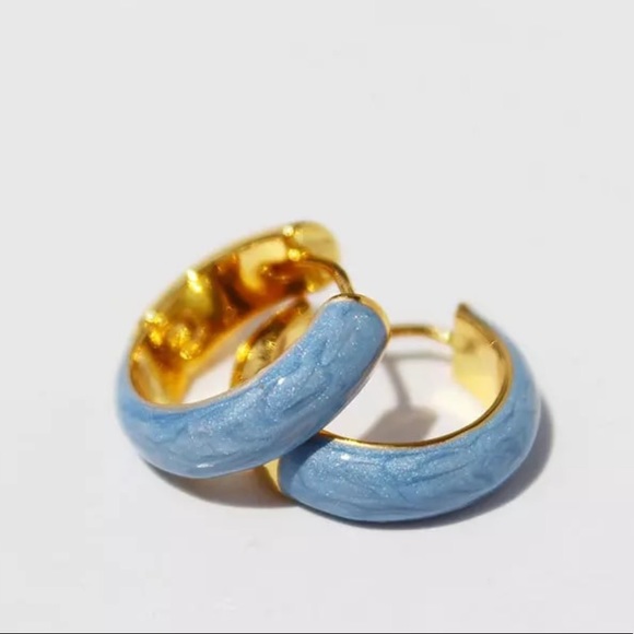 GP Blue Enamel Thick hoop earrings - Picture 2 of 4